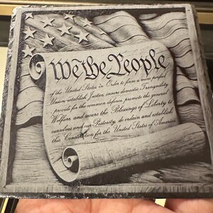 We the People Scroll 3D Illusion Laser Engraving Design | American Patriotic Constitution | July 4th Independence Day. USA flag Wood & Slate