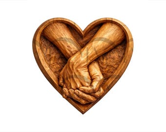 Valentine’s Day Romantic holding Hands 3D Illusion Laser Engraving Design. Carved Heart for Anniversary and wedding Gifts. CO2, Diode.