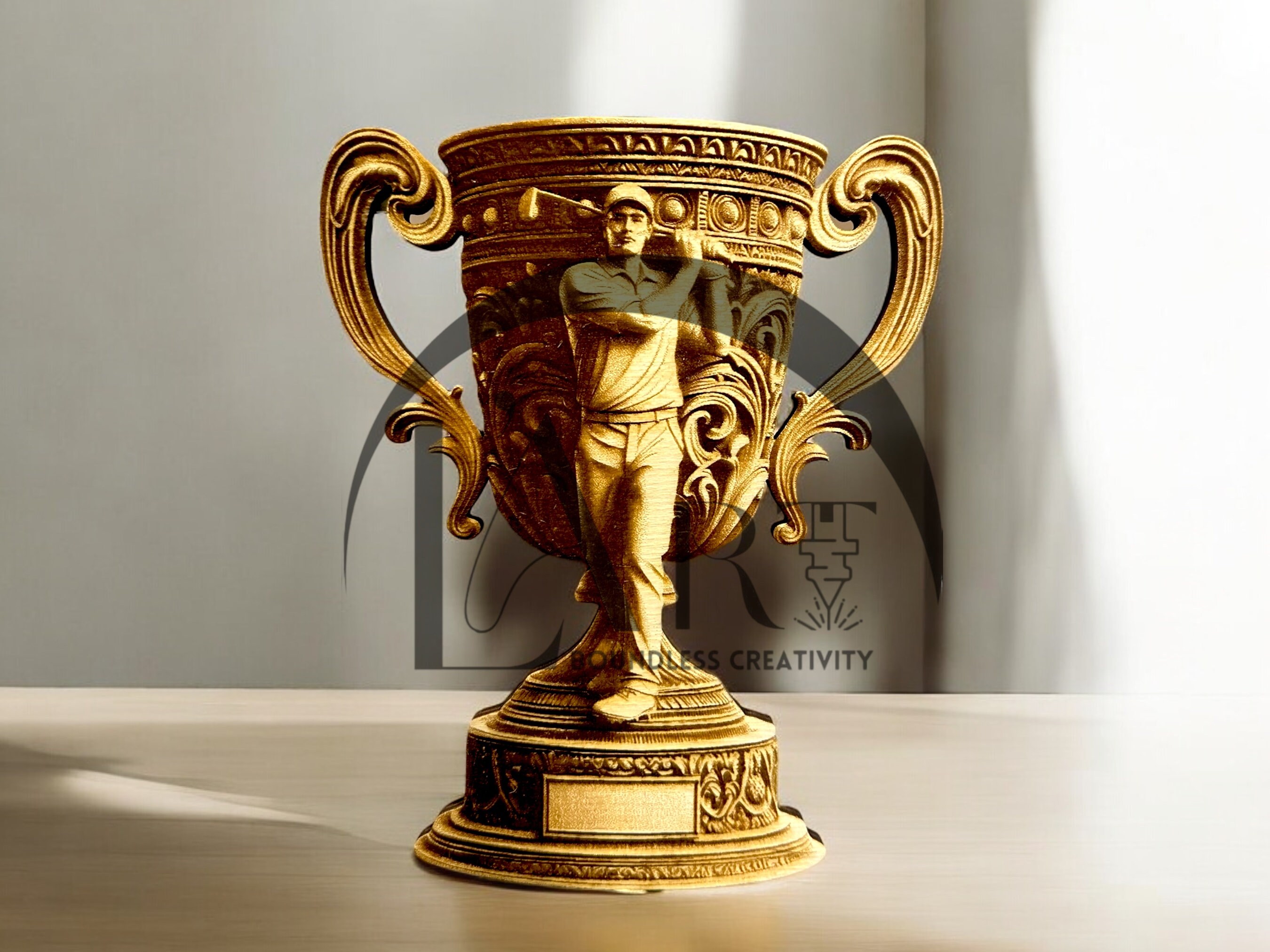 Elegant Golf Trophy 3D Illusion Laser Engraving Design - Detailed ...