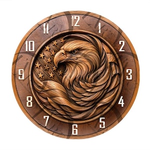 Patriotic Eagle Clock 3D Illusion Laser Engraving Design | US Independence Day Clock Face | American Flag Bald Eagle. CO2, Diode, Glowforge.