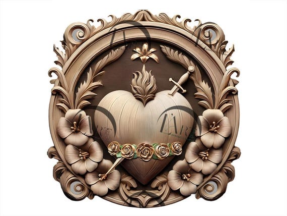 Immaculate Heart of Mary 3D Illusion Laser Engraving Design Immaculate Heart of Mary 3D Illusion Laser Engraving Design