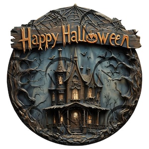 Spookhuis Halloween-deurhanger 3D-illusie lasergravureontwerp - Spooky Art - Happy Halloween - Vleermuizen - CO2, Diode, Glowforge, xTool