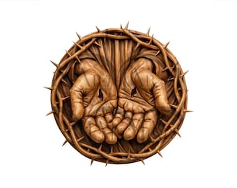 Crown of Thorns & Nail-Scarred Hands – 3D Illusion Laser Engraving Design l Crucifixion of Jesus Christ l  Christian Easter File. CO2, Diode