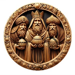 Three Wise Men 3D Illusion Digital File for Laser Engraving, Christian Epiphany Art of Magi kings with Gifts. Glowforge, CO2 & Diode