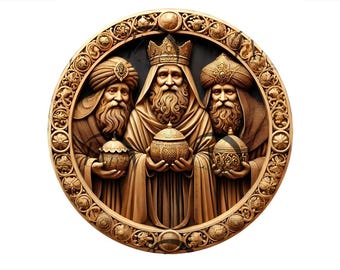 Three Wise Men 3D Illusion Digital File for Laser Engraving, Christian Epiphany Art of Magi kings with Gifts. Glowforge, CO2 & Diode