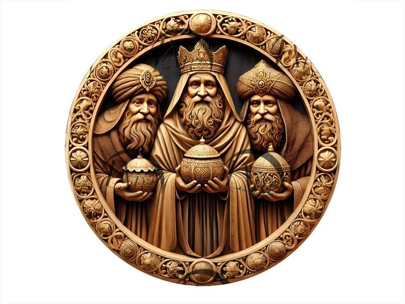 Three Wise Men 3D Illusion Digital File for Laser Engraving, Christian Epiphany Art of Magi kings with Gifts. Glowforge, CO2 & Diode