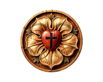 The Luther Rose 3D Illusion Laser Engraving Design - Reformation Cross & Heart Symbol - Christian Seal Faith Wall Art. CO2, Diode, Glowforge