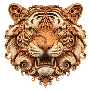 Tiger Head 3D Illusion Laser Engraving Design - Majestic Wildlife Art - Home Decor and Unique Gifts for CO2, Diode, Glowforge, xTool