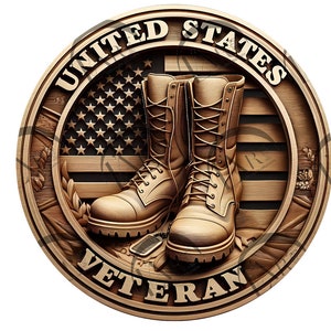 United States Veteran 3D Illusion Laser Engraving Design - American Military Boots with Dog Tags, USA Patriotic Army. CO2, Diode, Glowforge