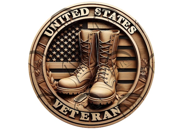 United States Veteran 3D Illusion Laser Engraving File | Military Boots & Dog Tags PNG (Digital Download)