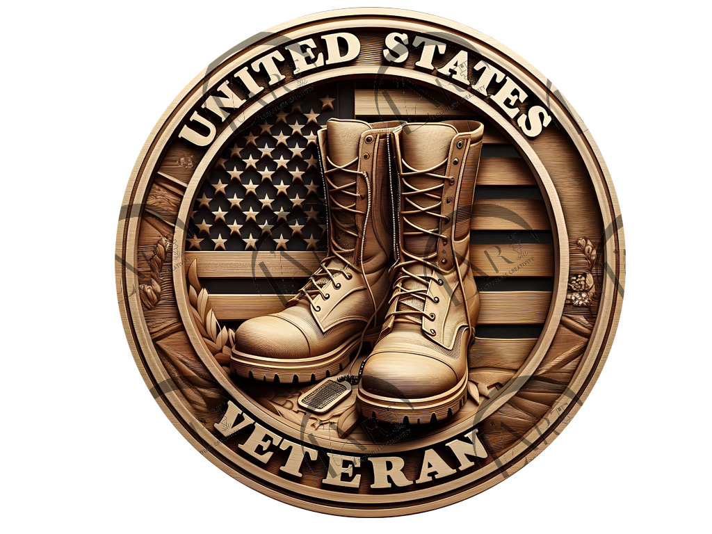 United States Veteran 3D Illusion Laser Engraving Design - American Military Boots with Dog Tags, USA Patriotic Army. CO2, Diode, Glowforge