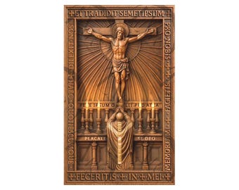 The Traditional Latin Mass – 3D Illusion Laser Engraving Design | Catholic Crucifixion Scene Wall Art | Sacred Prayer | Christian Easter.