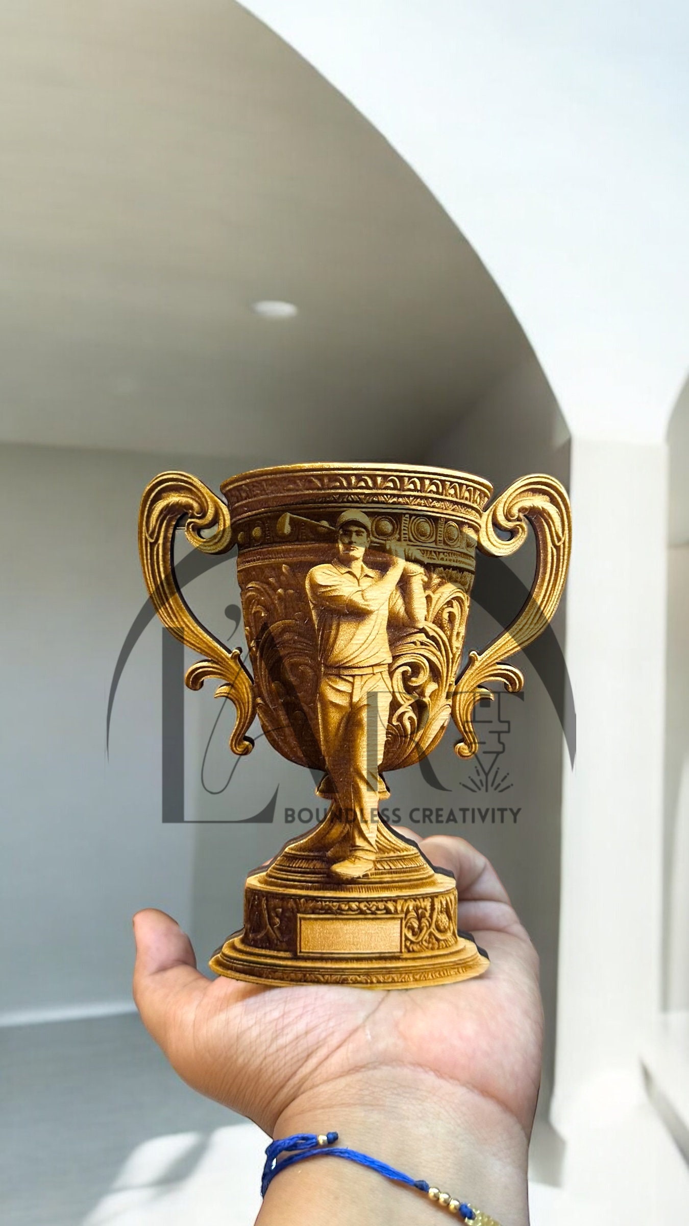 Elegant Golf Trophy 3D Illusion Laser Engraving Design - Detailed ...