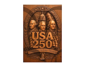 USA 250 Bicentennial Founding Fathers & Flag – 3D Illusion Laser Engraving Design | American Patriotic independence Anniversary | CO2, Diode