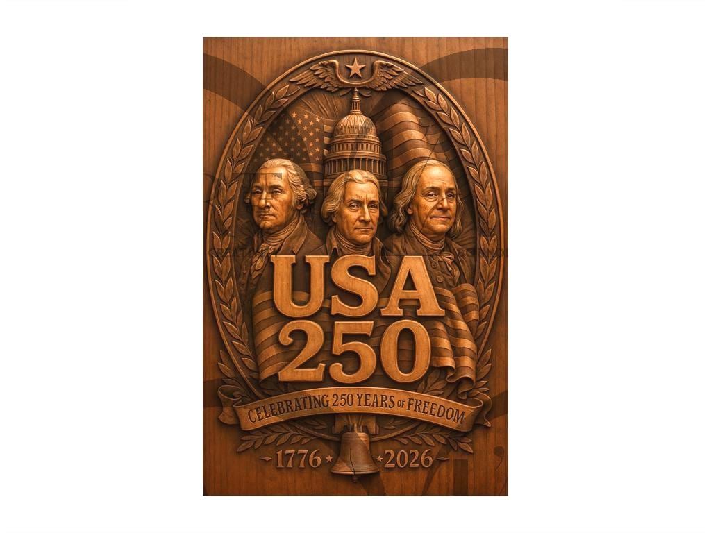 USA 250 Bicentennial Founding Fathers & Flag – 3D Illusion Laser