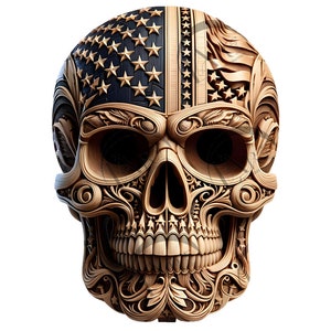 Motif décoratif de gravure laser 3D illusion de crâne américain - Drapeau des États-Unis - Parfait pour le CO2, les diodes et les Glowforge