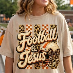 Fußball und Jesus PNG | Orange kariertes und Leopard Tennessee Gameday Shirt