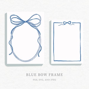 Blue Bow WEDDING CLIPART, Hand Drawn Ribbon Border Icon, Vintage Blue Bow Wedding Frame and Crest, PNG Files Bow and Ribbon