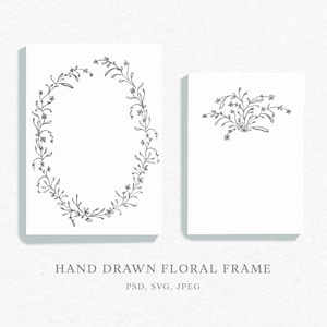 Cornice floreale disegnata a mano, clipart di cornici per matrimonio, inviti fantasiosi, cornici artistiche per matrimonio, cornici fantasiose