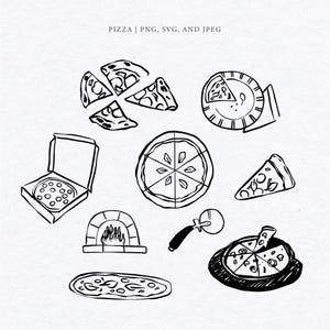 Clipart di pizza / Illustrazioni di pizza disegnate a mano / Clipart di cibo digitale / Pacchetto PNG SVG di Pizza Party / Download istantaneo di cibo italiano