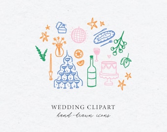 Imágenes prediseñadas para bodas, garabatos para bodas, invitaciones de boda, iconos, invitaciones nupciales, decoración, iconos dibujados a mano, garabatos lineales, PNG, SVG