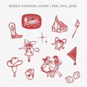 Clipart de Cow Girl - Despedida de solteira ocidental - Convite de casamento para chá de panela - Clipart de rabisco ocidental desenhado à mão - Cowgirl Bach