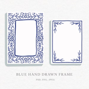 Clipart de Moldura Floral Azul – Bordas de Casamento Desenhadas à Mão | Arte Linear PNG, SVG, JPG | Design de Convites Digitais e Papelaria