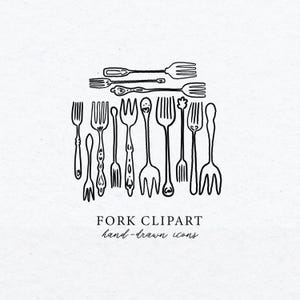 Forks clipart, Dinnerware Illustration, Hand Drawn Wedding Invitation Card Tableware Icon, Drawing line art Spoon Plate Fork Art