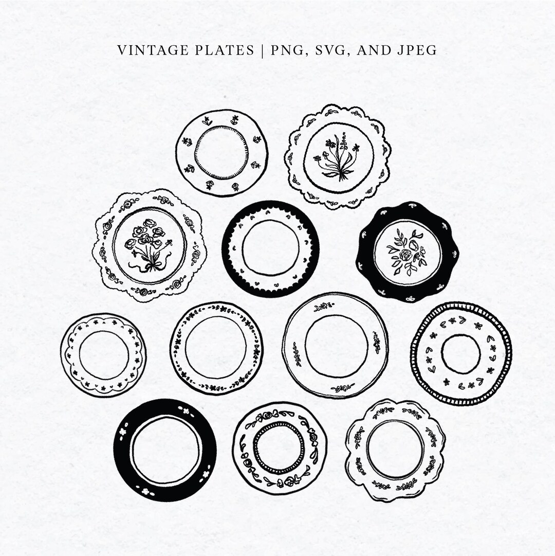 Plate Pattern Printable Vintage Plates Clipart, Antique Plates and Platters, Printable Plate ...