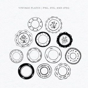 Vintage Plates Clipart, Antique Plates and Platters, Printable Plate and Platter Embellishments, Digital antique plates and dishes clipart