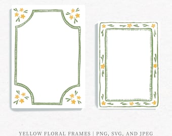 Yellow Floral Frames, Line art, Vector frames, Hand-drawn clip art, red border, borders clip art pack, digital basic labels
