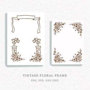 Vintage Floral Frame WEDDING CLIPART, vintage Crest Frame EPS Invite, clipart floral, dessin au trait, fleur de cadre fantaisiste dessinés à la main Doodle