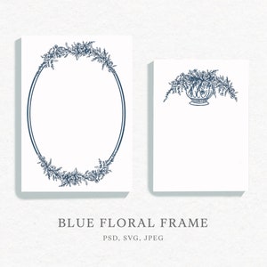 Blue Floral Frame WEDDING CLIPART, Png borders, Victorians roses, Baroque clipart, wedding crest, hand drawn card design, botanical border