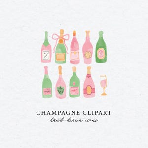 Conjunto de imágenes prediseñadas de champán / Copas y botellas de champán en acuarela PNG SVG / Gráficos digitales de brindis de boda para invitaciones y decoración de fiestas