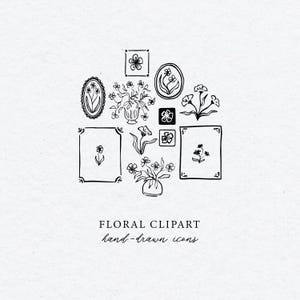 Bloemen pentekening CLIPART, handgetekende lijntekeningen bloemillustraties, handgetekende beeldende kunst, lijngetekende illustraties, Instant Download kunst