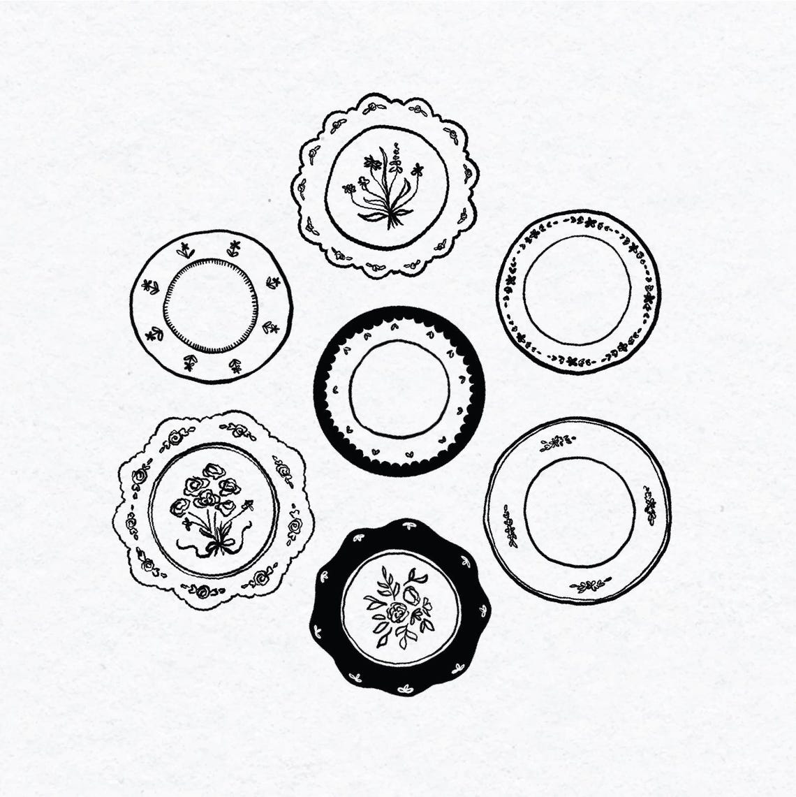 Plate Pattern Printable Vintage Plates Clipart, Antique Plates and Platters, Printable Plate ...