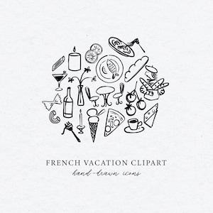 フランスの線画クリップアート、パリの白黒画像、フランスのSVGファイル、フランス料理のインスタントデジタルダウンロード、ワインのイラストスケッチ