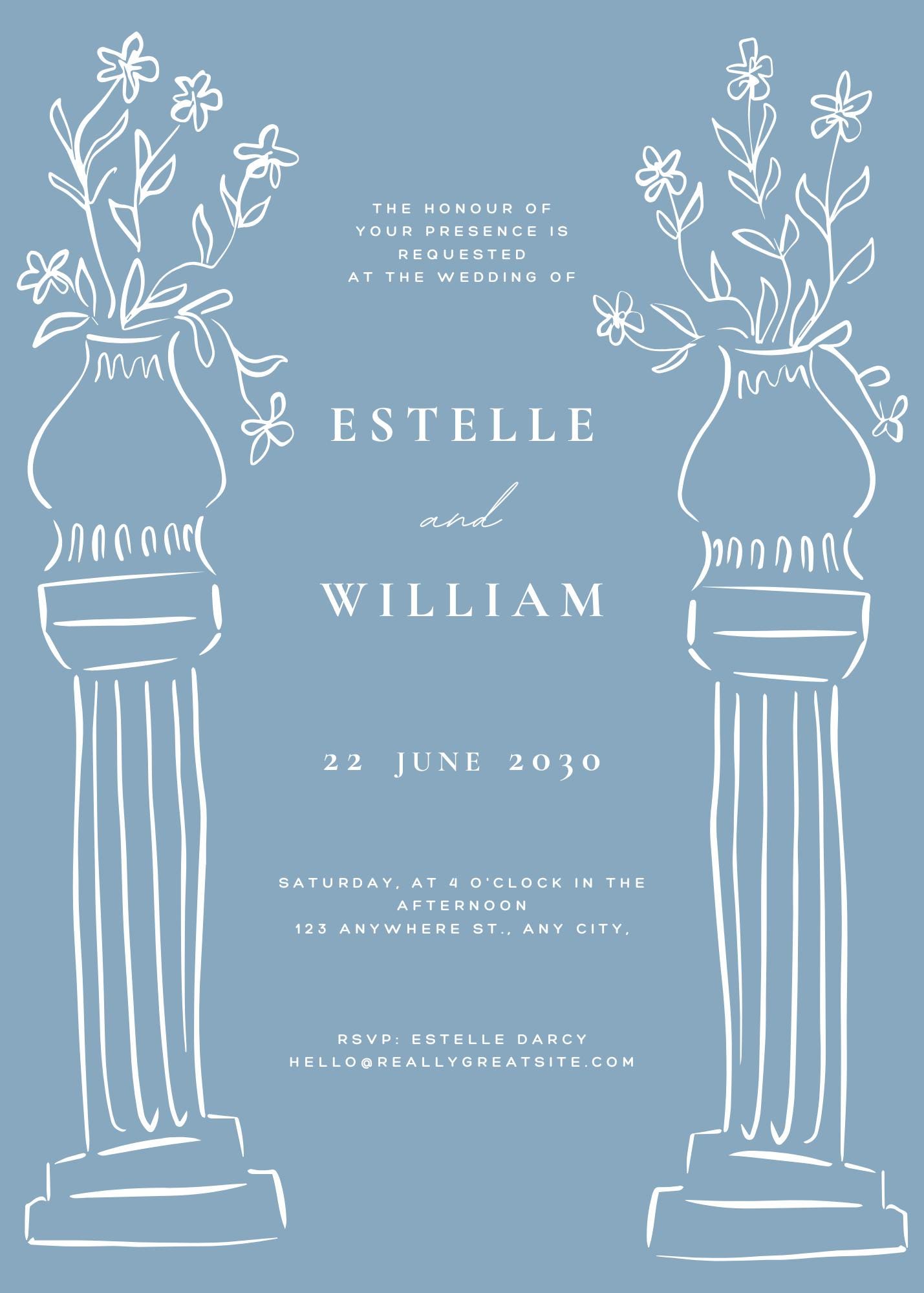 Blue Column Wedding Invitation Template – Classical Vase & Pedestal ...