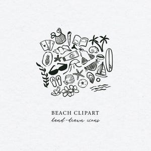 Beach Day Clipart Icons, hand drawn elements, Seaside, Ocean, Bachelorette Party, Coastal Bachelorette Whimsical Doodle Illustration