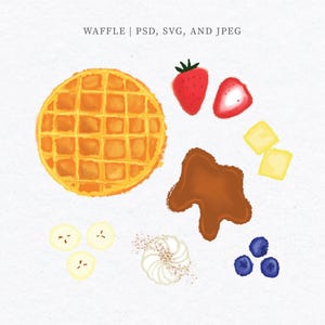 Waffle illustrations, Waffle clipart, dessert clipart, clipart SVG, Food illustration clipart, png bundle, instant download