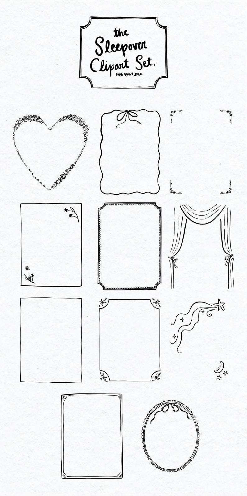 Sleepover Party Line Art Clipart – Girls Slumber Party Bundle | Pajama ...