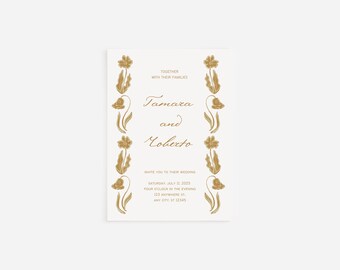 Terracotta Floral Wedding Invitation Template - Earth Tone Boho Printable Invite, Editable Download, Hand-Painted Rustic Design