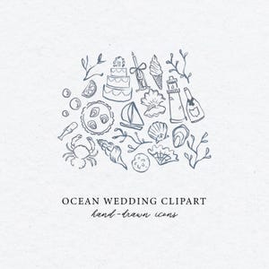 Costal Wedding Icons, Wedding Icons Clipart for Invitation, Costal Wedding invitations, Sea Shell Icons image 1