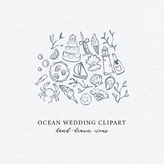 Costal Wedding Icons, Wedding Icons Clipart for Invitation, Costal Wedding invitations, Sea Shell Icons