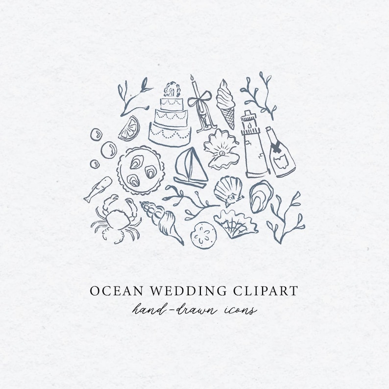 Costal Wedding Icons, Wedding Icons Clipart for Invitation, Costal Wedding invitations, Sea Shell Icons image 1