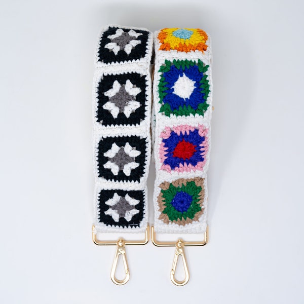 Crochet Woven Strap, Adjustable guitar strap, granny square, Purse Strap, Handbag Strap, Purse Strap, Boho Style, Multi-color