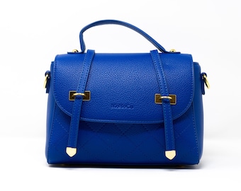 Top handle blue handbag, blue crossbody bag, clutch purse, quilted vegan leather, everyday purse, royal blue