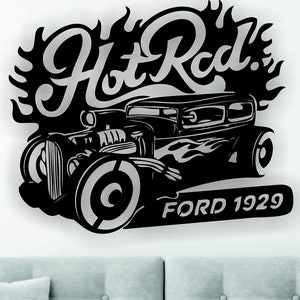 1929 Ford Hotrod,painted,Laser Cut Metal Wall Art,Garage Wall Decor,Classic Car Silhouette,Powder Coated Metal Wall Sign,Man Cave Decor