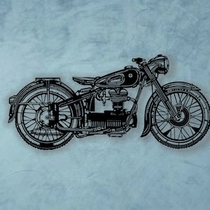 1953 motos BMW R25/2, art mural en métal découpé au laser, décoration murale de garage, silhouette de voiture classique, enseigne murale en métal enduit de poudre, décor homme des cavernes