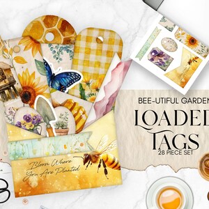 Bee Themed Loaded Tags, Printable Honey Bee Ephemera for Scrapbooking, Nature Inspired Craft Supplies